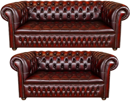 The Churchill Chesterfield 3 Piece Suite with 3 seater and 2 seater in Antique Oxblood leather