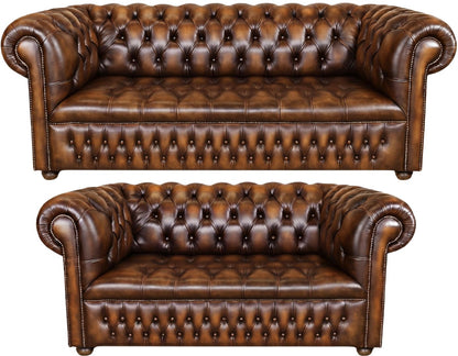 The Churchill Chesterfield 3 Piece Suite with 3 seater and 2 seater in Antique Tan leather