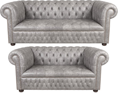 The Churchill Chesterfield 3 Piece Suite with 3 seater and 2 seater in English Lead leather