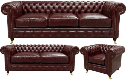 The Dorchester Chesterfield 3 Piece Suite with 3 seater, 2 seater and club chair in English Brown leather