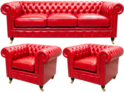 The Dorchester Chesterfield 3 Piece Suite with 3 seater and 2 club chairs in English Claret leather
