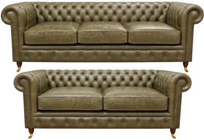 The Dorchester Chesterfield 3 Piece Suite with 3 seater and 2 seater in English Moss leather