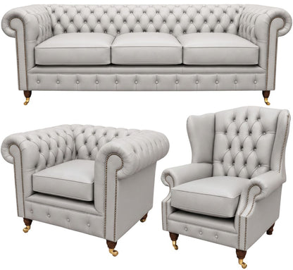 The Dorchester Chesterfield 3 Piece Suite with 3 seater, club chair and Queen Anne chair in Windsor Birch leather