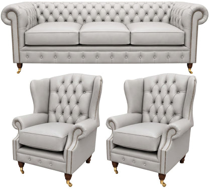 The Dorchester Chesterfield 3 Piece Suite with 3 seater and 2 wing chairs in Windsor Birch leather