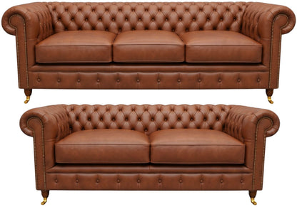 The Dorchester Chesterfield 3 Piece Suite with 3 seater and 2 seater in Windsor Cocoa leather