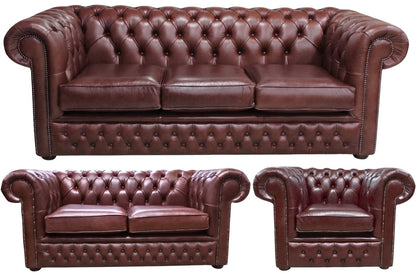 The Durham Chesterfield 3 Piece Suite with 3 seater, 2 seater and club chair in English Brown leather