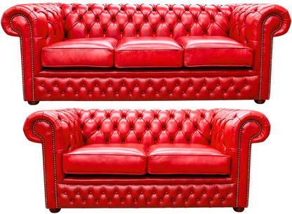 The Durham Chesterfield 3 Piece Suite with 3 seater and 2 seater in English Claret leather