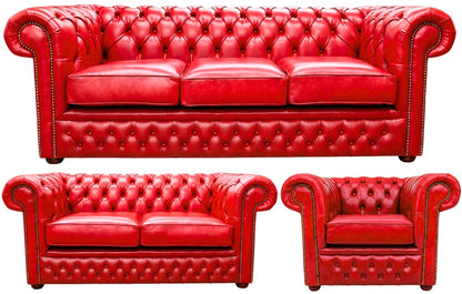 The Durham Chesterfield 3 Piece Suite with 3 seater, 2 seater and club chair in English Claret leather