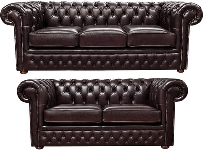 The Durham Chesterfield 3 Piece Suite with 3 seater and 2 seater in English Smoke leather