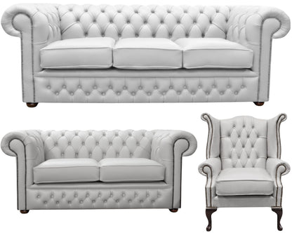 The Durham Chesterfield 3 Piece Suite with 3 seater, 2 seater and club chair in Windsor Birch leather