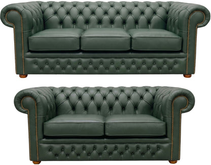The Durham Chesterfield 3 Piece Suite with 3 seater and 2 seater in Windsor Forest Green leather