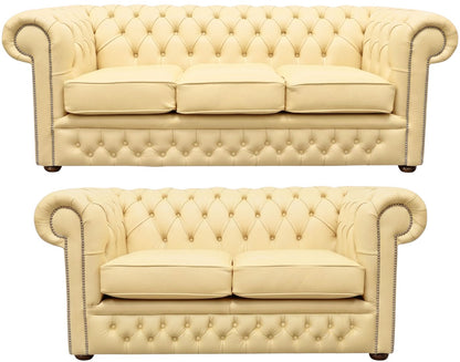The Durham Chesterfield 3 Piece Suite with 3 seater and 2 seater in Windsor Fudge leather