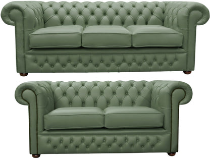 The Durham Chesterfield 3 Piece Suite with 3 seater and 2 seater in Windsor Lichen leather