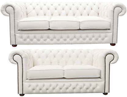 The Durham Chesterfield 3 Piece Suite with 3 seater and 2 seater in Windsor White leather
