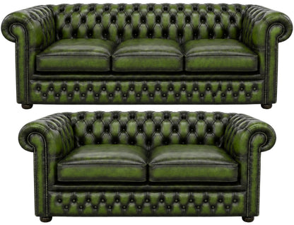 The Kensington Chesterfield 3 Piece Suite with 3 seater and 2 seater in Antique Green leather