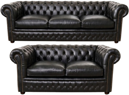 The Kensington Chesterfield 3 Piece Suite with 3 seater and 2 seater in English Black leather