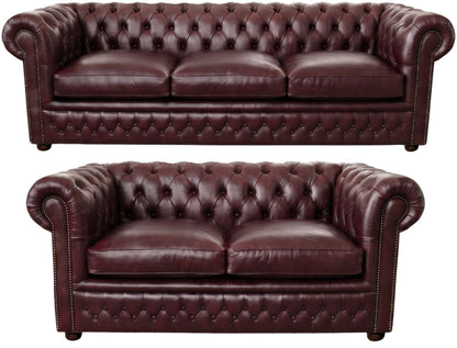 The Kensington Chesterfield 3 Piece Suite with 3 seater and 2 seater in English Brown leather