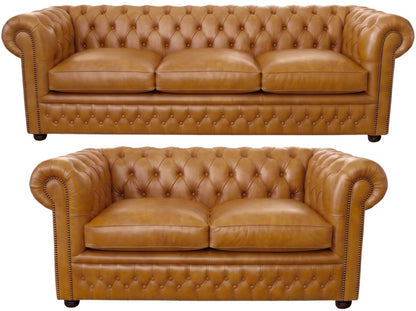 The Kensington Chesterfield 3 Piece Suite with 3 seater and 2 seater in English Bruciato leather
