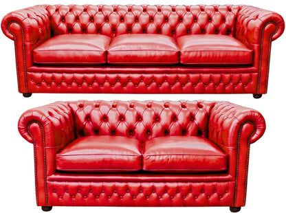 The Kensington Chesterfield 3 Piece Suite with 3 seater and 2 seater in English Claret leather