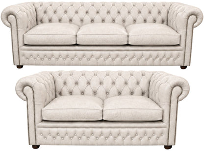 The Kensington Chesterfield 3 Piece Suite with 3 seater and 2 seater in English Fossil Grey leather