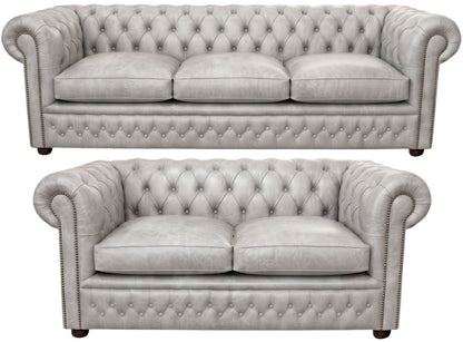 The Kensington Chesterfield 3 Piece Suite with 3 seater and 2 seater in English Lead leather