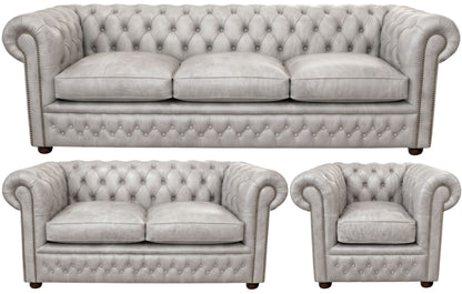 The Kensington Chesterfield 3 Piece Suite with 3 seater, 2 seater and club chair in English Lead leather