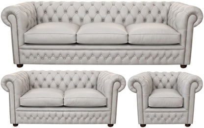 The Kensington Chesterfield 3 Piece Suite with 3 seater, 2 seater and club chair in Windsor Birch leather