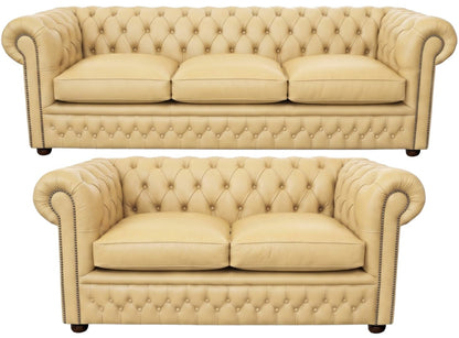 The Kensington Chesterfield 3 Piece Suite with 3 seater and 2 seater in Windsor Fudge leather