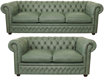The Kensington Chesterfield 3 Piece Suite with 3 seater and 2 seater in Windsor Lichen leather
