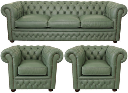 The Kensington Chesterfield 3 Piece Suite with 3 seater and 2 club chairs in Windsor Lichen leather