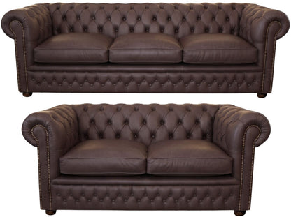 The Kensington Chesterfield 3 Piece Suite with 3 seater and 2 seater in Windsor Mocca leather