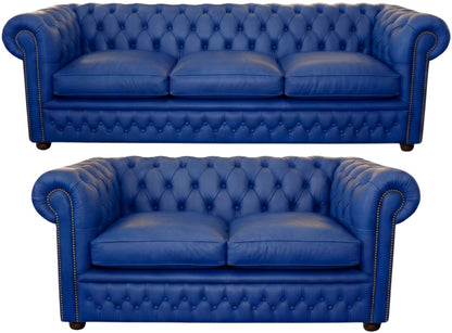 The Kensington Chesterfield 3 Piece Suite with 3 seater and 2 seater in Windsor Ultramarine leather