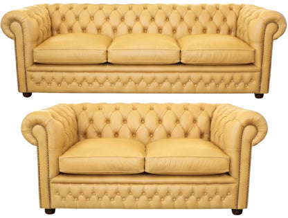 The Kensington Chesterfield 3 Piece Suite with 3 seater and 2 seater in Windsor Yellow leather