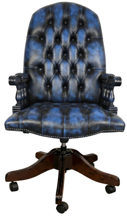 The Mountbatton Swivel Chair in Antique Blue leather