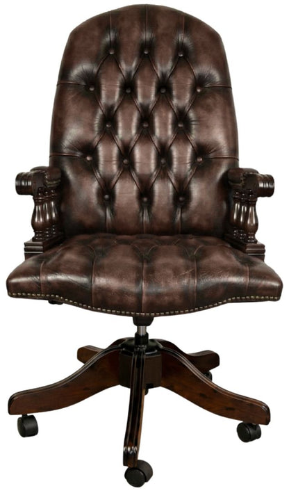 The Mountbatton Swivel Chair in Antique Brown leather