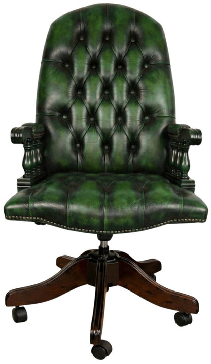 The Mountbatton Swivel Chair in Antique Green leather