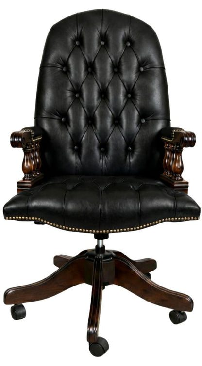 The Mountbatton Swivel Chair in English Black leather