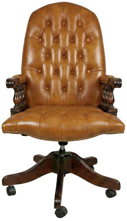 The Mountbatton Swivel Chair in English Bruciato leather