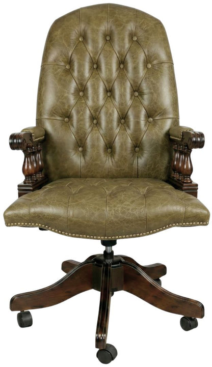 The Mountbatton Swivel Chair in English Moss leather