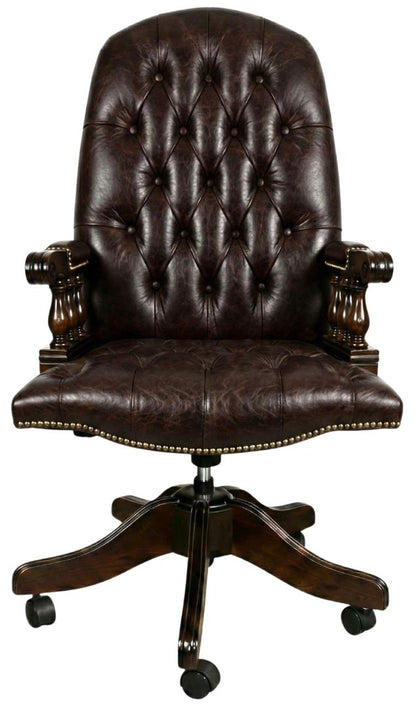 The Mountbatton Swivel Chair in English Smoke leather