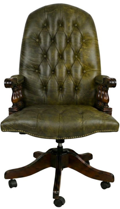 The Mountbatton Swivel Chair in Vintage Moss leather