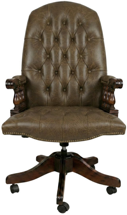 The Mountbatton Swivel Chair in Vintage Olive leather