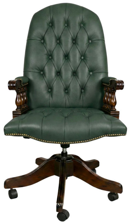 The Mountbatton Swivel Chair in Windsor Forest Green leather