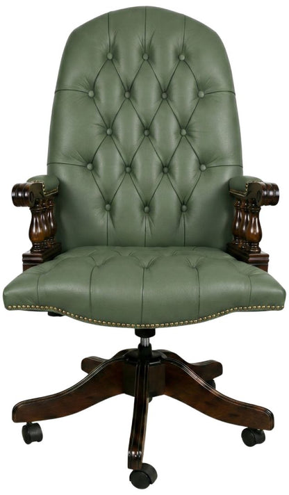The Mountbatton Swivel Chair in Windsor Lichen leather