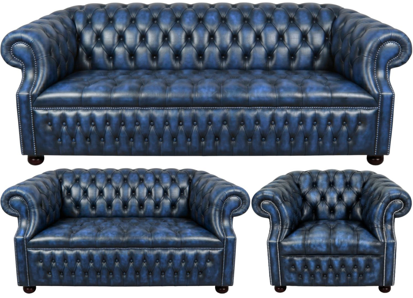 Rothwell Leather Chesterfield Sofa 3 Piece Suite | Fully Tufted