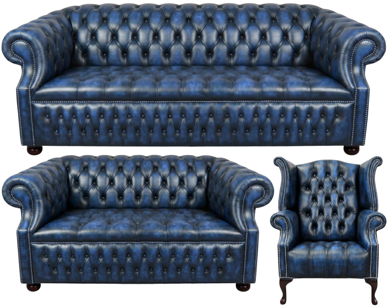Rothwell Leather Chesterfield Sofa 3 Piece Suite | Fully Tufted