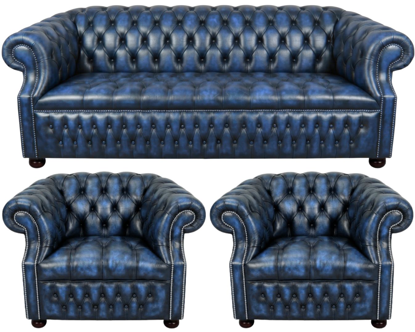 Rothwell Leather Chesterfield Sofa 3 Piece Suite | Fully Tufted