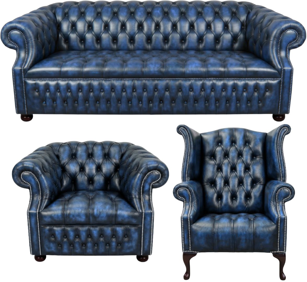 Rothwell Leather Chesterfield Sofa 3 Piece Suite | Fully Tufted