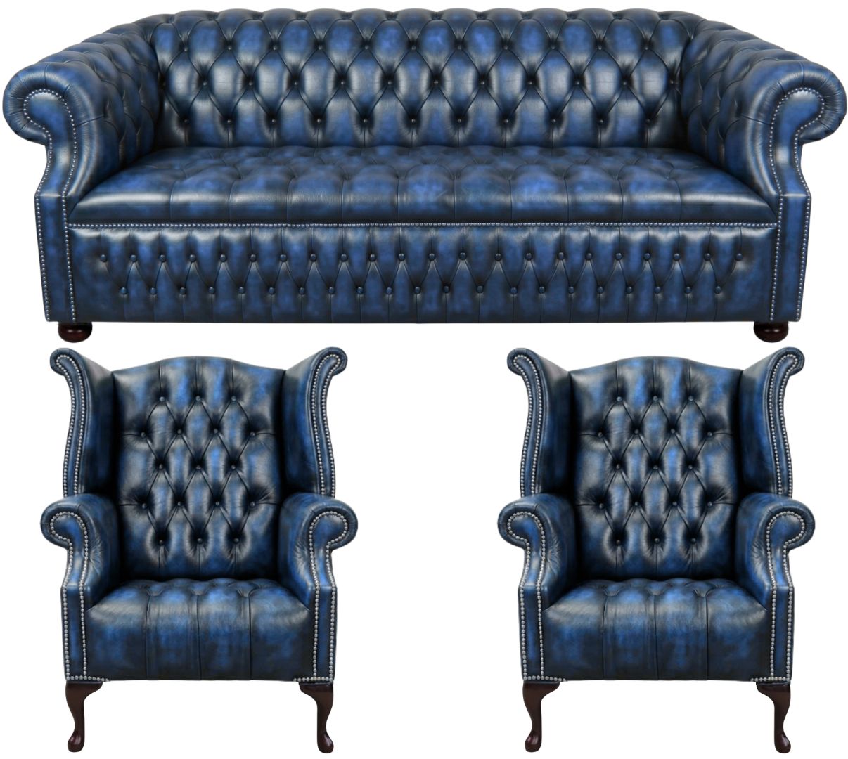 Rothwell Leather Chesterfield Sofa 3 Piece Suite | Fully Tufted