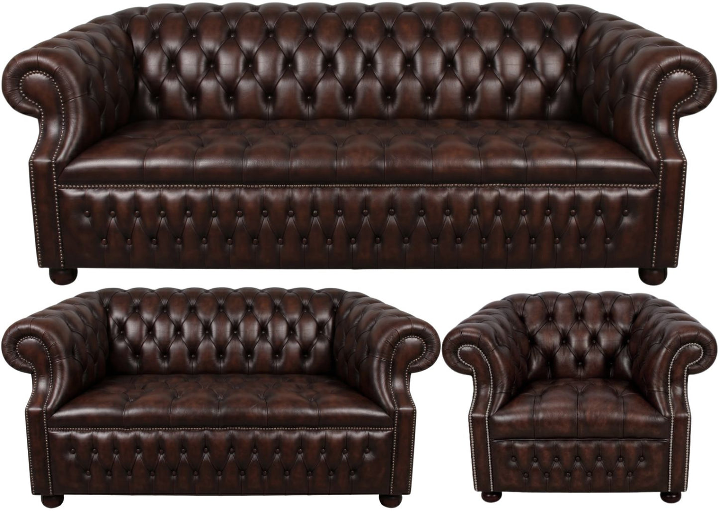 Rothwell Leather Chesterfield Sofa 3 Piece Suite | Fully Tufted